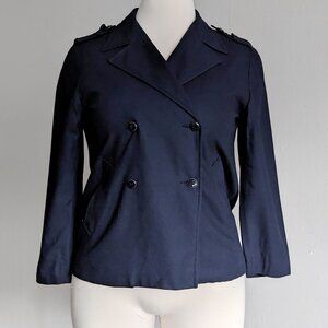 Navy Blue Double Breasted Crop Short Trench Peacoat Liz Claiborne sz 12